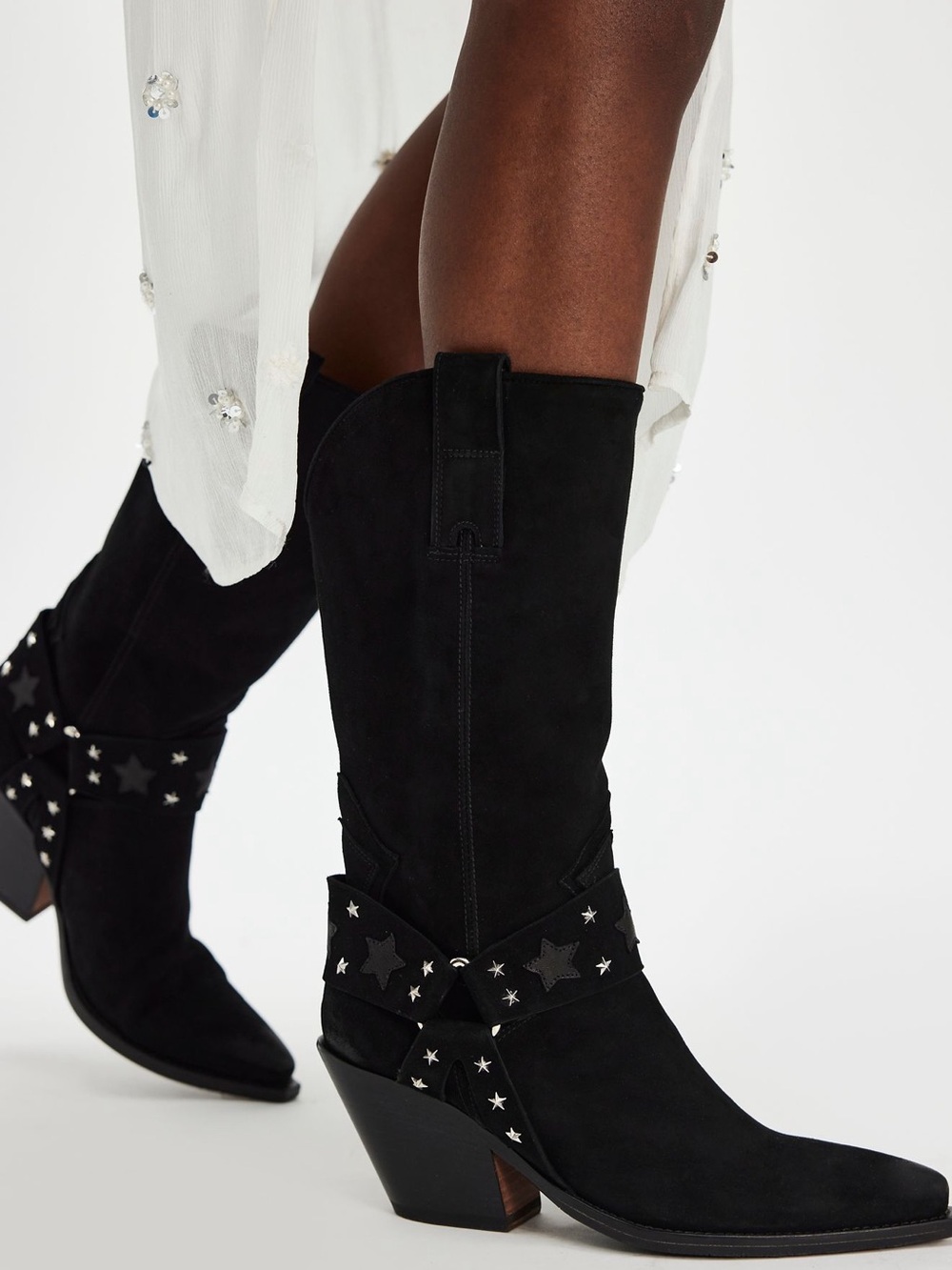 Jo Ghost x Free People Houston Star Studded Suede Harness Boots- Black